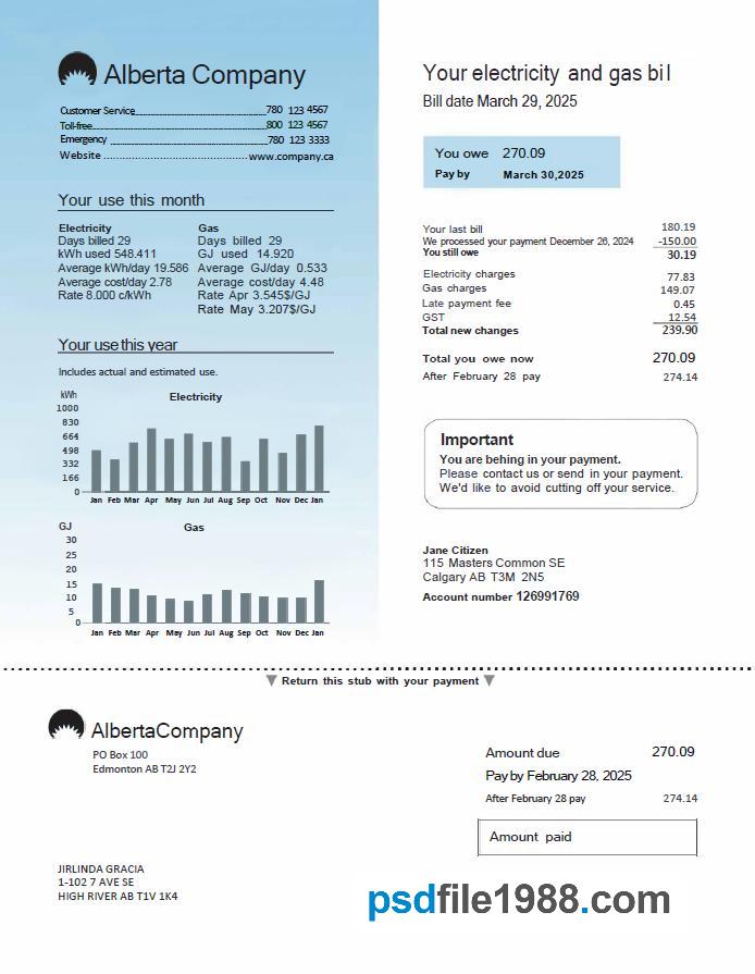 Canada Alberta Company Utility Bill